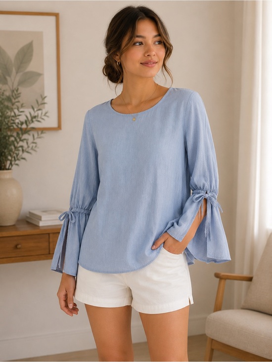 J. Crew Tops - J. Crew Powder Blue Tie-Sleeve Blouse
